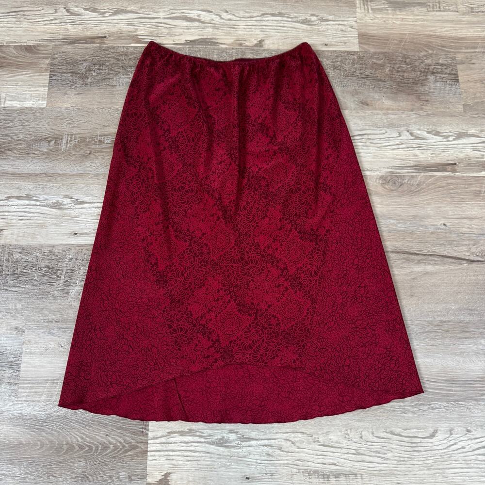 Vintage Norton McNaughton Red Midi Skirt Abstract Floral 90s Boho Large